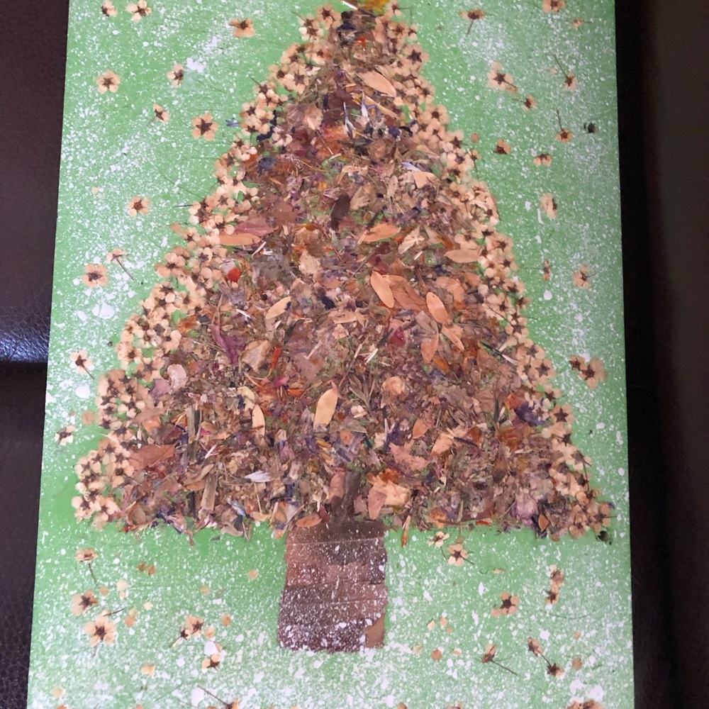 Christmas Tree pressed flower art wall plaque